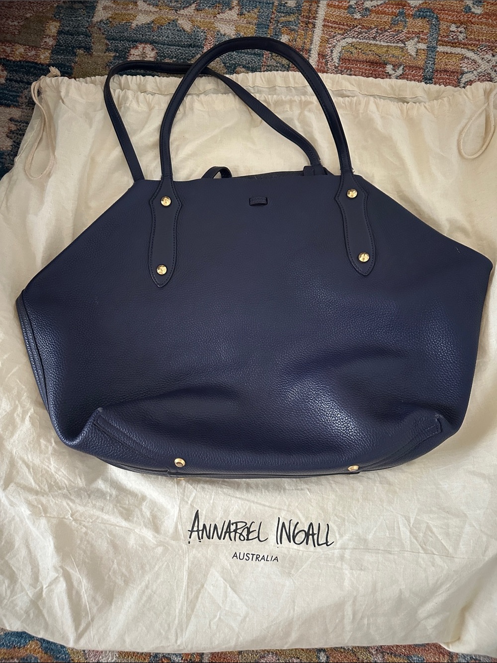 Annabel Ingall Large Isabella Tote, blue leather with Gold Hardware